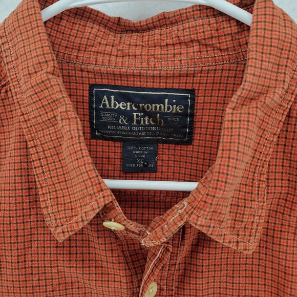 Abercrombie and Fitch Shirt Men's Casual Long Sleeve Button Up Check Orange XL - Picture 8 of 12